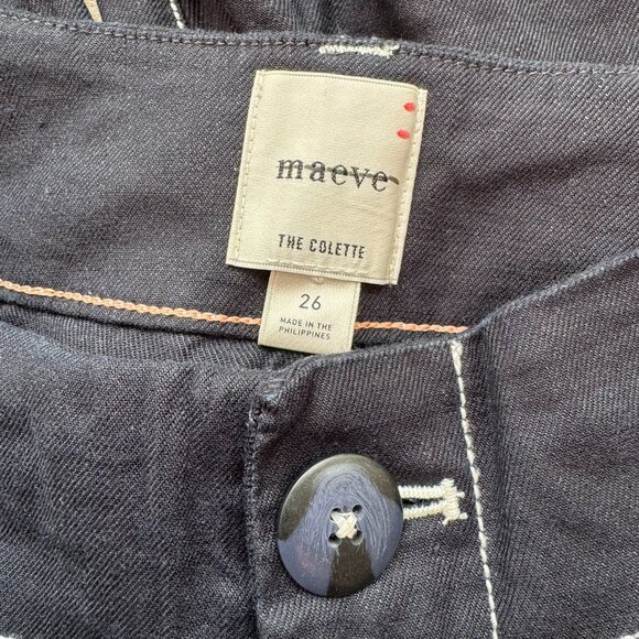 New Anthropologie The Colette Linen Crop Wide-Leg Pants Maeve Navy Contrast 26 - Picture 7 of 12